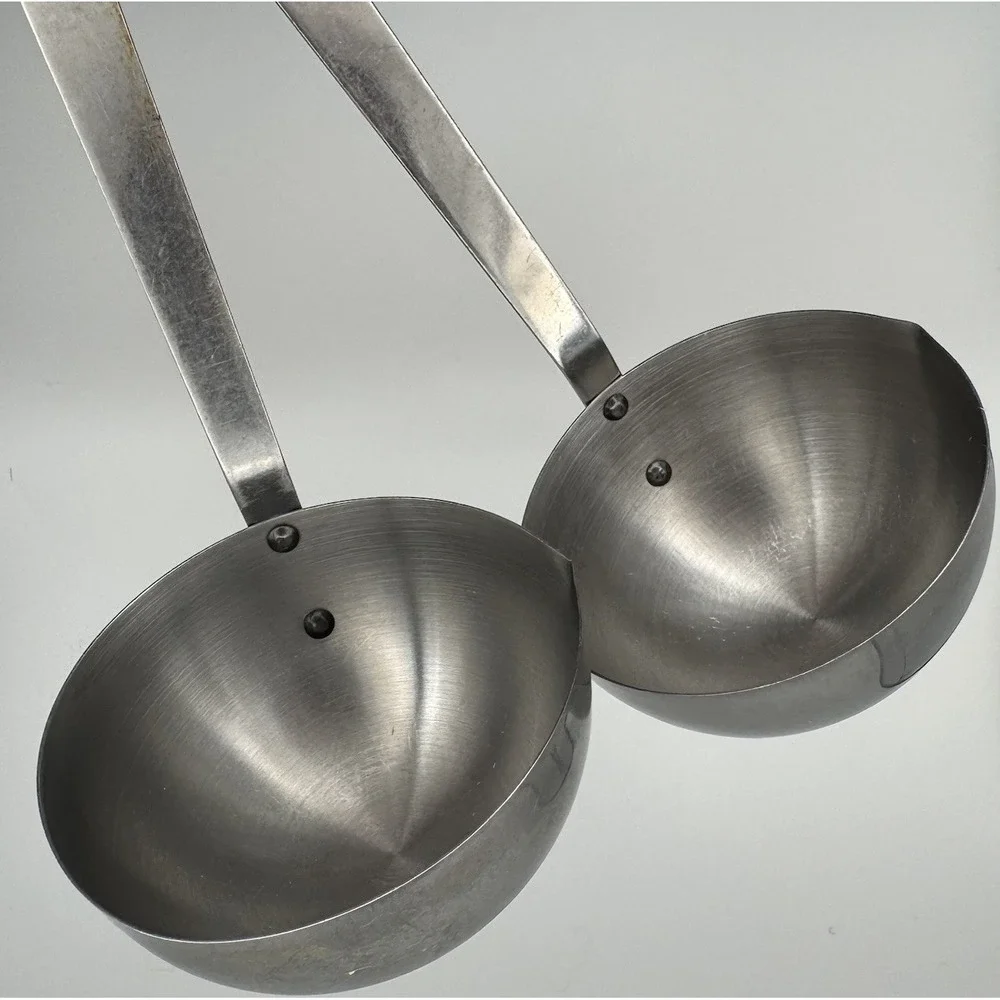 Lot of 2 Vintage Japan Stainless Steel Soup Ladles Riveted Wood Handles 10